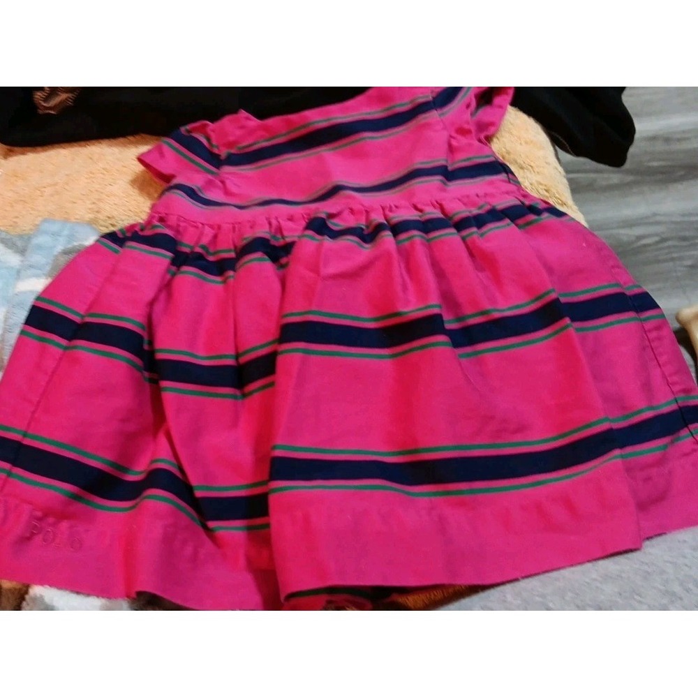 Vtg Ralph Lauren Baby Girl Dress Ruffle 6 Months Party Play Stripes EUC Lined